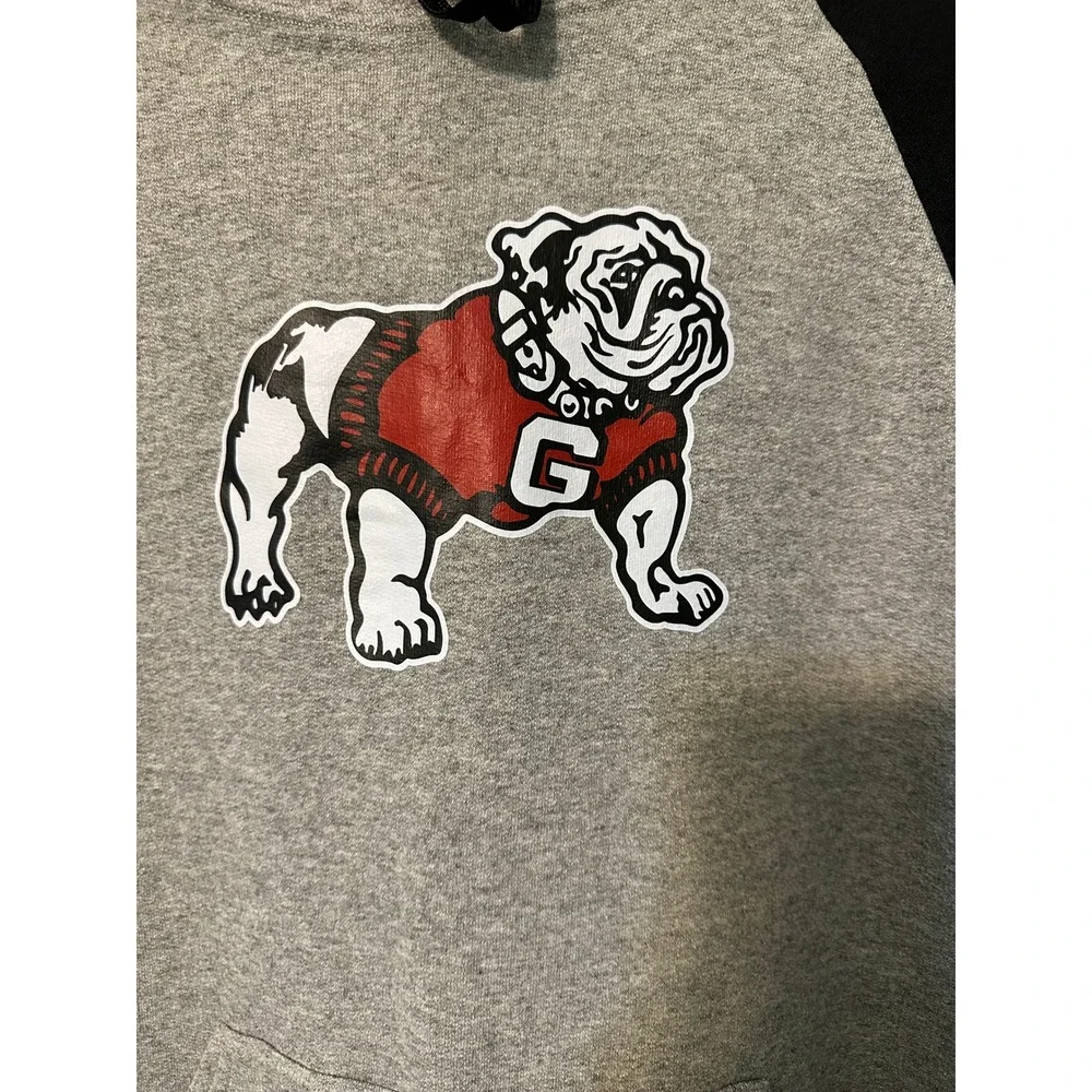 Mens Gray Black Bulldog Graphic Raglan Hoodie Sweatshirt‎ Size L